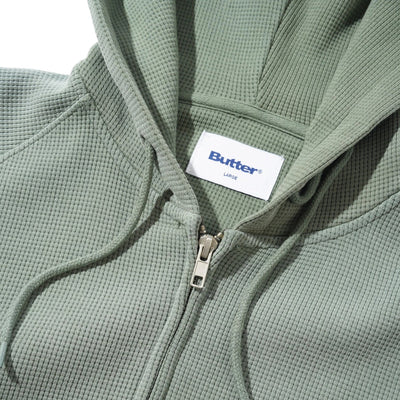 Butter Goods Faded Waffle Zip-Thru Hood - Washed Sage