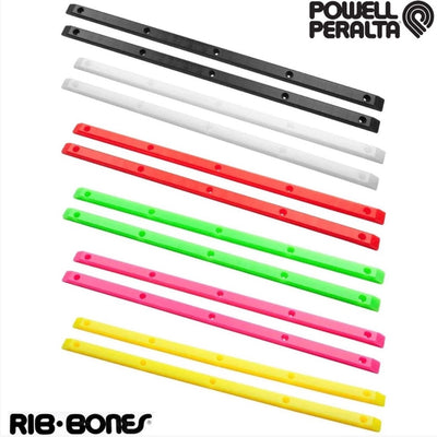 Powell Peralta Rib Bones Rails skateboard accessories in assorted colors, designed to protect and enhance skateboard performance.
