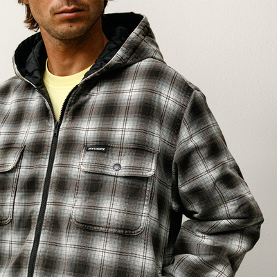 Stussy Zip Hooded Plaid Shirt - Charcoal