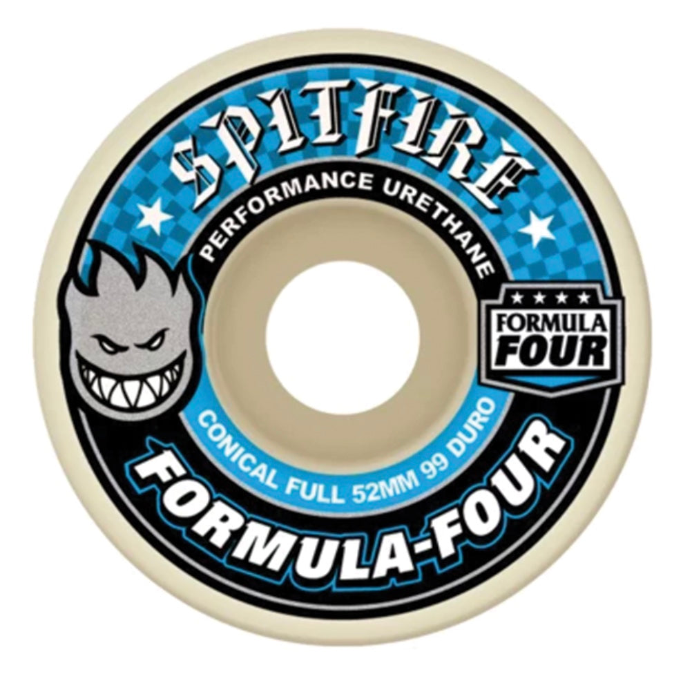 Spitfire Formula Four Conical Full 99a skateboard wheels showing the black wheels with conical shape and branding.