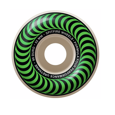 Spitfire Formula Four Wheels CLASSIC 99a skateboard wheels in black with white branding, designed for smooth rides and durability.