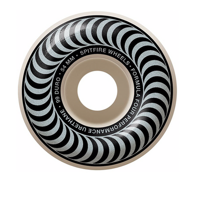 Spitfire Formula Four Wheels CLASSIC 99a skateboard wheels with orange core and black urethane surface, designed for smooth rides.