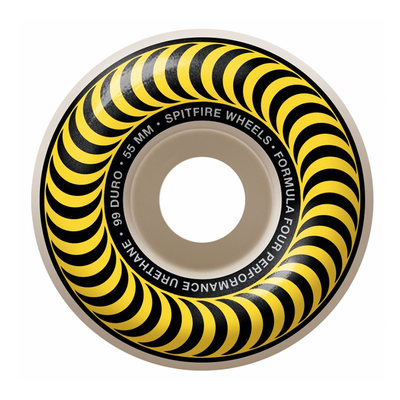 Spitfire Formula Four skateboard wheels in classic 99a, featuring a smooth, durable design for street and park skating.