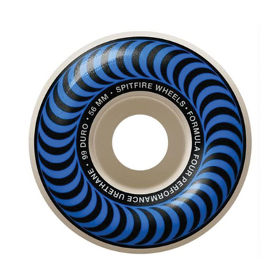 Spitfire Formula Four skateboard wheels in classic 99a, showing four orange wheels with black core details.