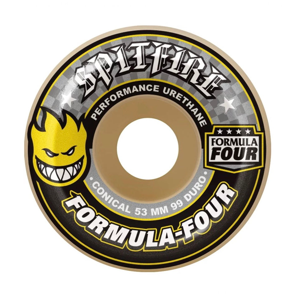 Spitfire Formula Four CONICAL 99 Yellow Print Skateboard Wheels