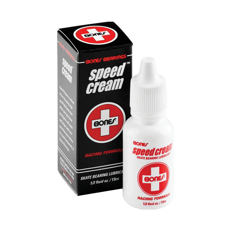 Bones Speed Cream skateboard accessory in a small container, used for lubricating skateboard parts and enhancing performance.