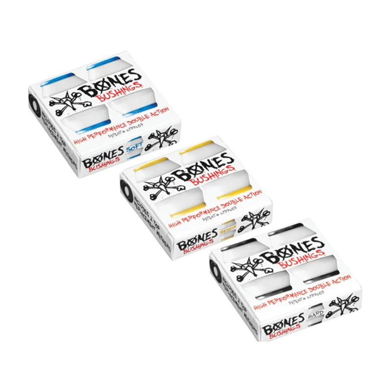 Bones Bushings skateboard accessories set with various bushings for skateboard trucks, shown in clear close-up image.