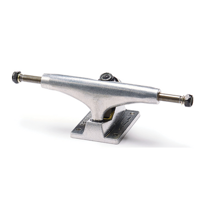 Silver Thunder Polished Trucks for skateboards, showing the sleek, shiny metal trucks with detailed mounting holes and polished finish.