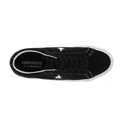 Converse One Star Pro Ox shoes in black and white, featuring a classic low-top design and star logo on the side.