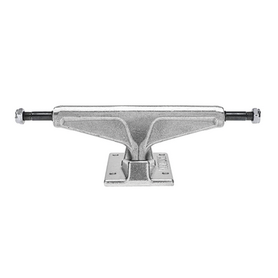 Venture All Polished Trucks skateboard trucks with a sleek, shiny finish, mounted on a skateboard deck for a stylish ride.