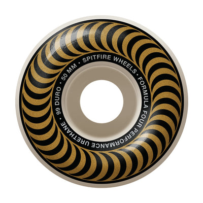 Spitfire Formula Four Classic 99a skateboard wheels in bronze color, showcasing durable urethane wheels for smooth rides.