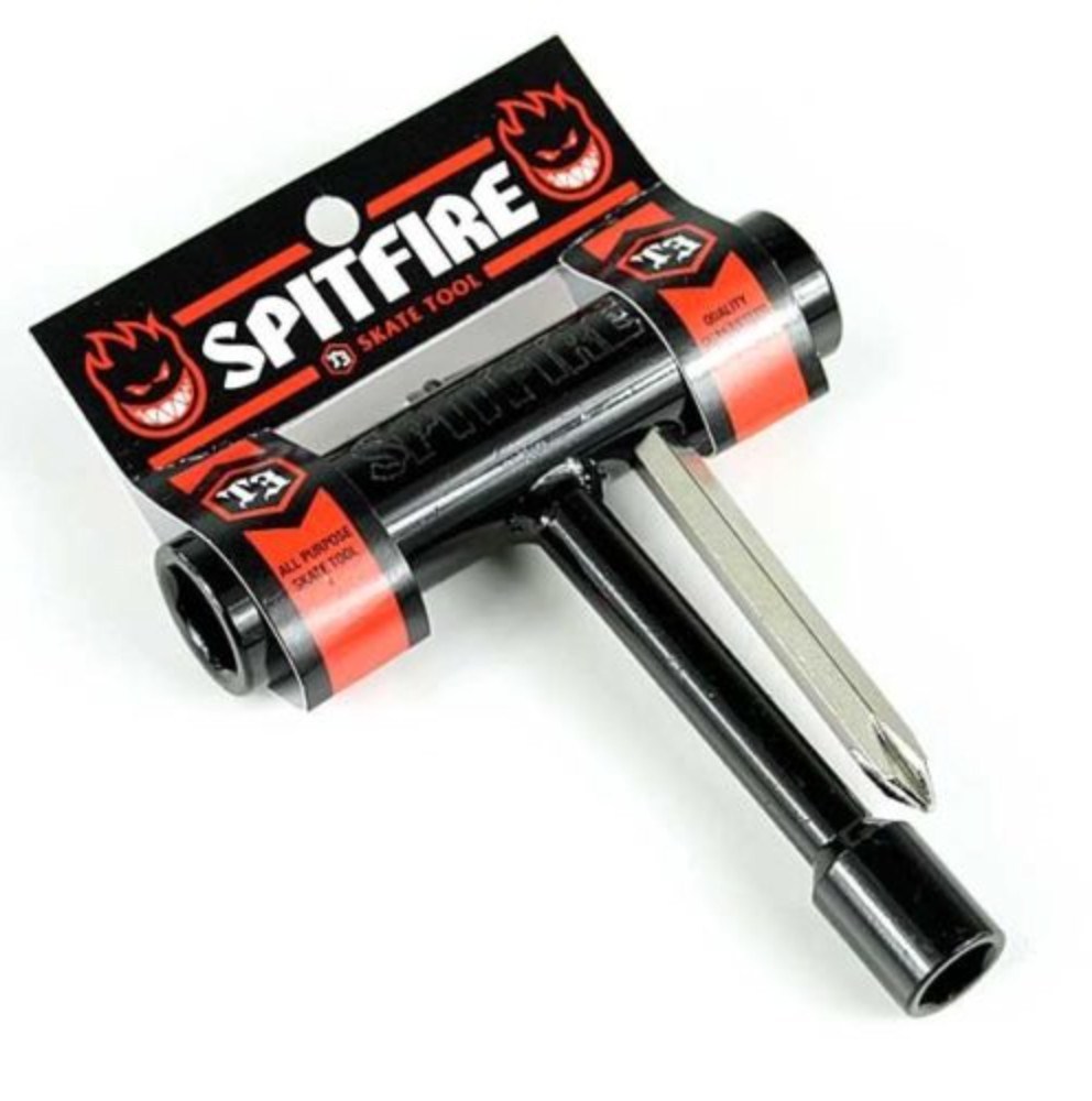 Spitfire T3 Skateboard Tool for adjusting trucks, wheels, and hardware, featuring a compact design and multiple wrench sizes.