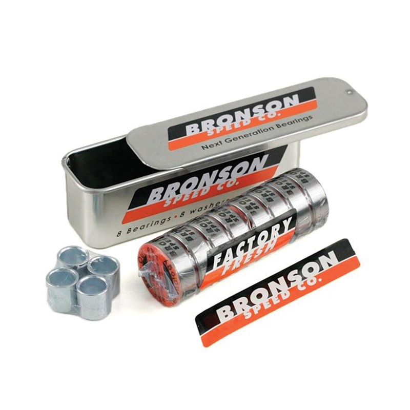 Bronson G3 Bearings for skateboards, showing a close-up of high-performance skateboard bearings from Bronson.